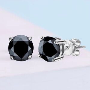 Genuine ~ Certified 2 Carat Black Diamond 18k White Gold Stud Earrings ~ Unisex